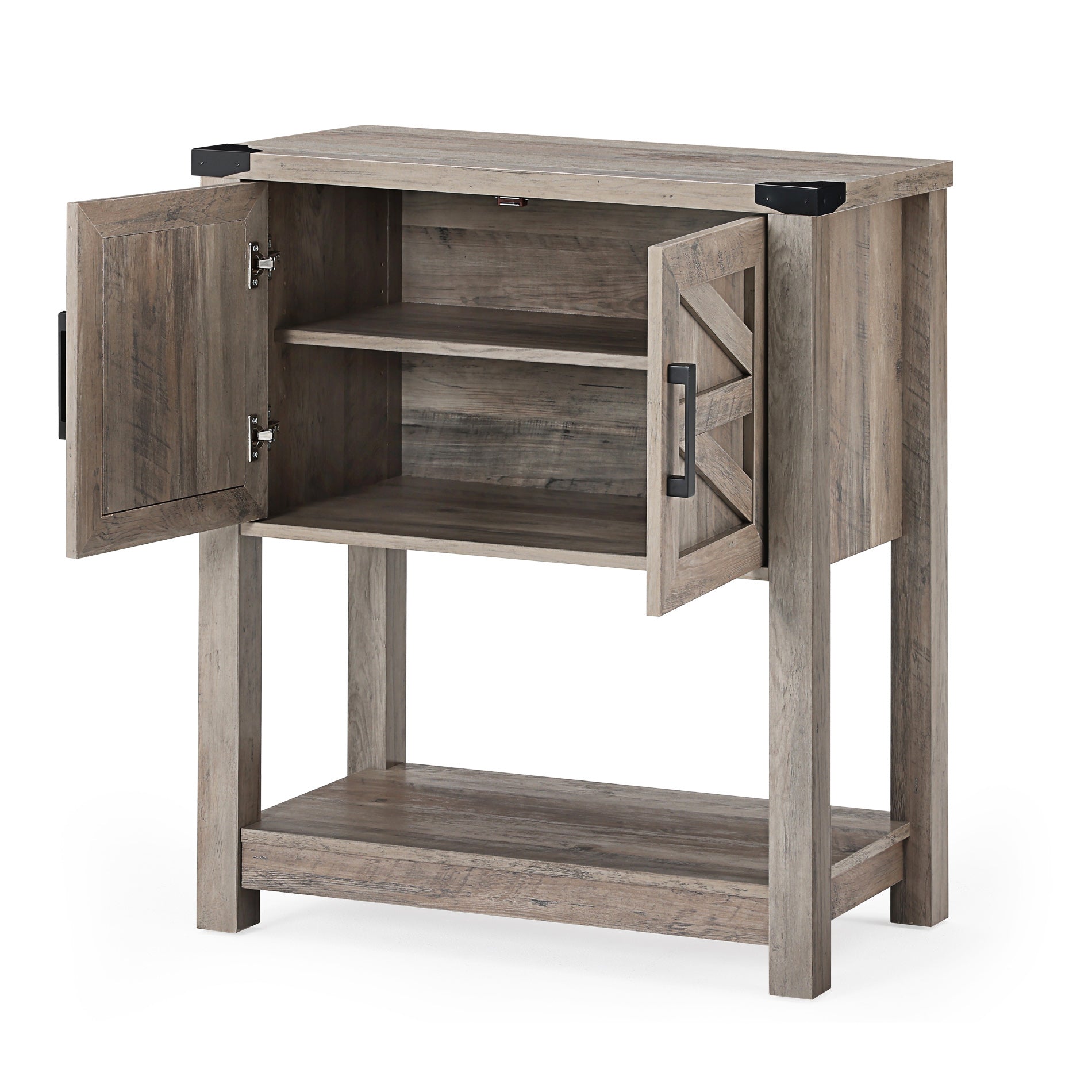 WAMPAT 16" Modern Farmhouse Buffet Cabinet, Wood Sideboard with Cabinet & Open Storage, Wash Grey