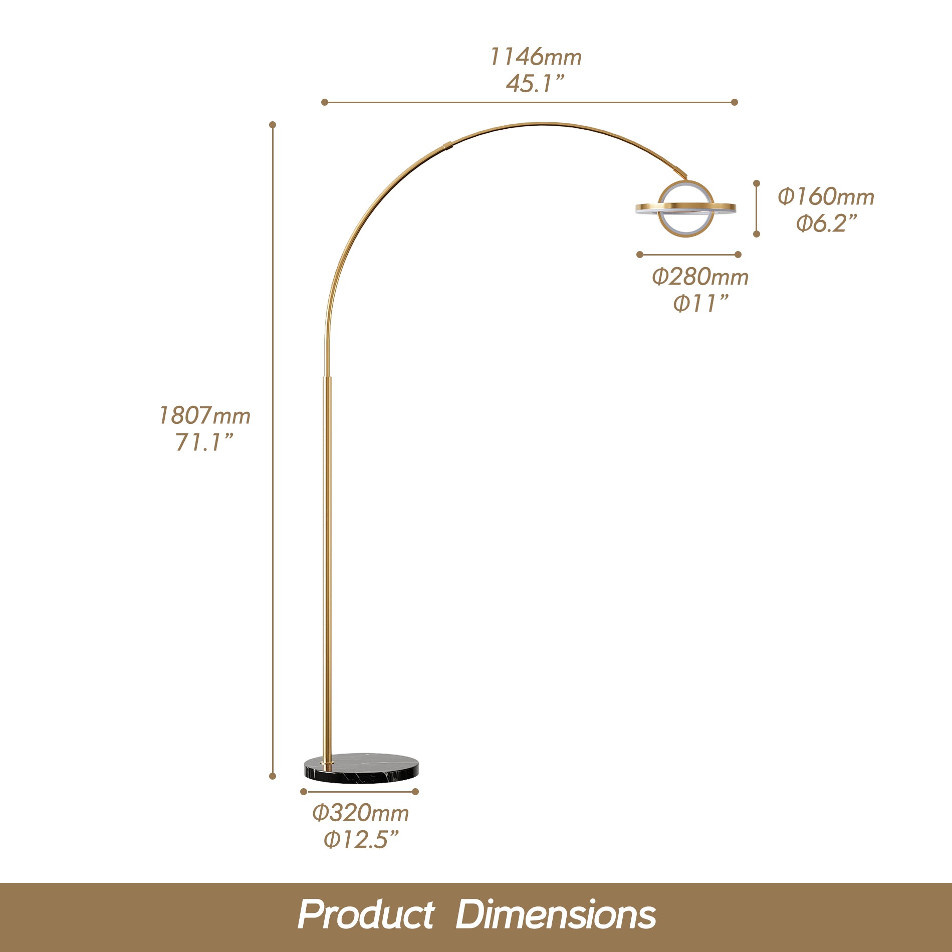 WAMPAT Arc Floor Lamp, 30W/3000LM LED Modern Night Bright Lamps,Tall Standing Light for Bedroom,Living Room