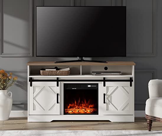 WAMPAT 59" Electric Fireplace TV Stand for TVs Up to 65 Inch, White