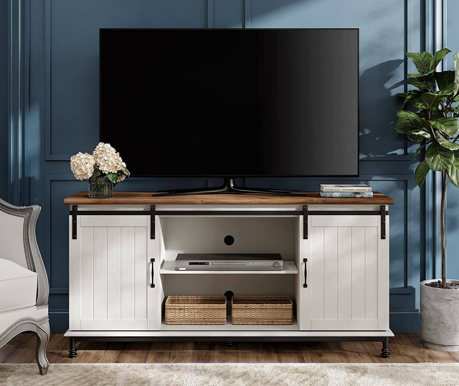 WAMPAT 58” Farmhouse TV Stand for TVs Up to 65 Inch, White
