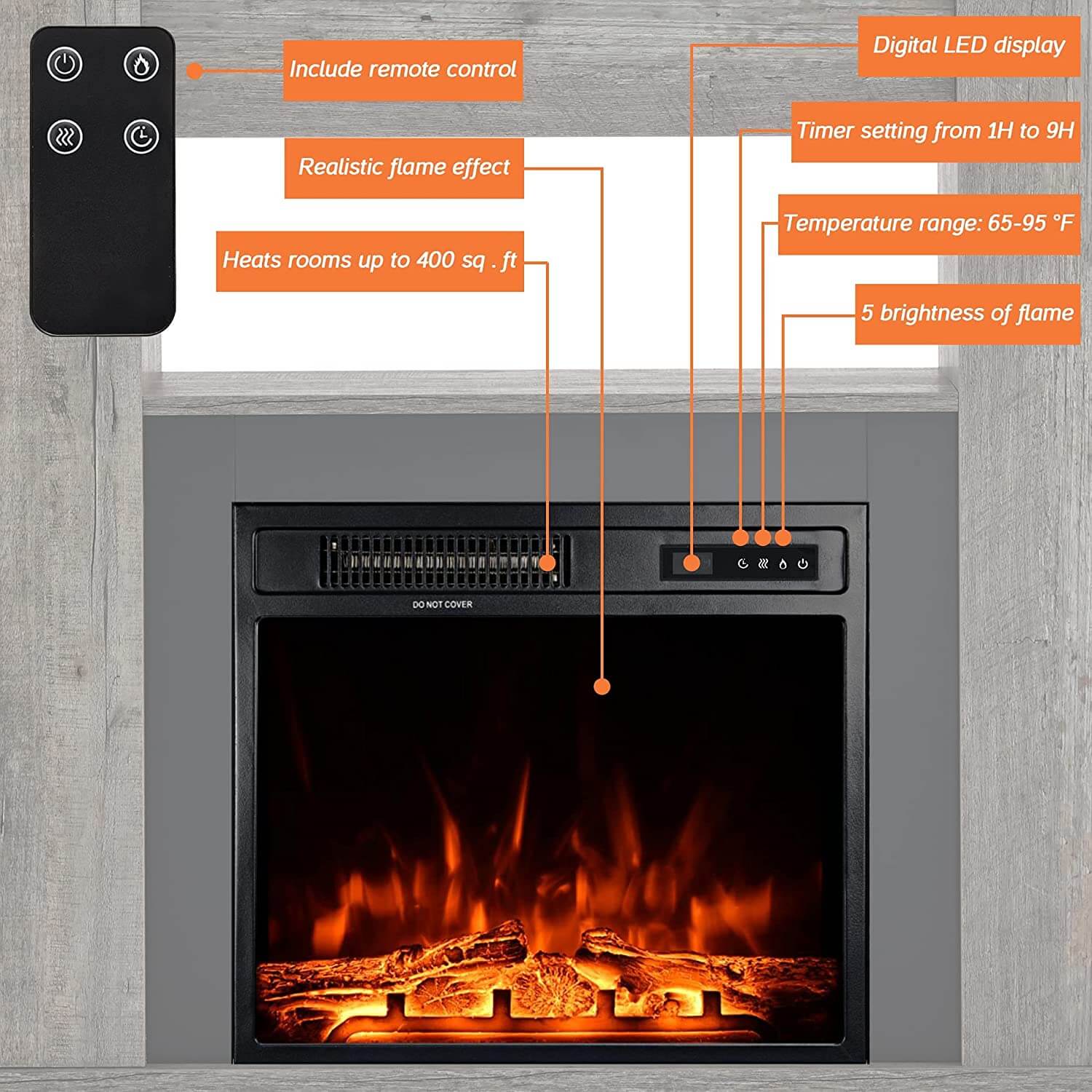 WAMPAT 47" Electric Fireplace with Mantel, Fire Place TV Stand Heater Entertainment Center, Grey