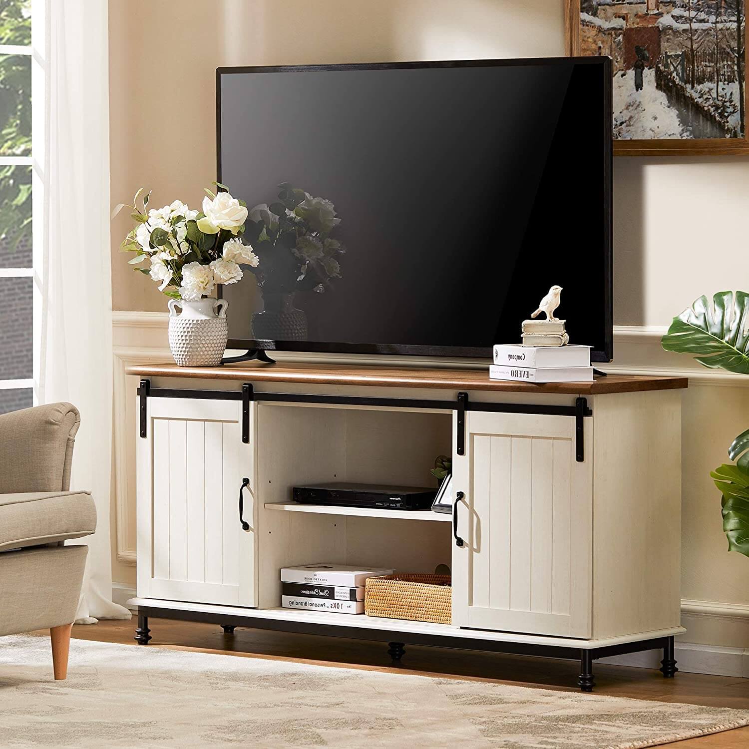 WAMPAT 58” Farmhouse TV Stand for TVs Up to 65 Inch, White