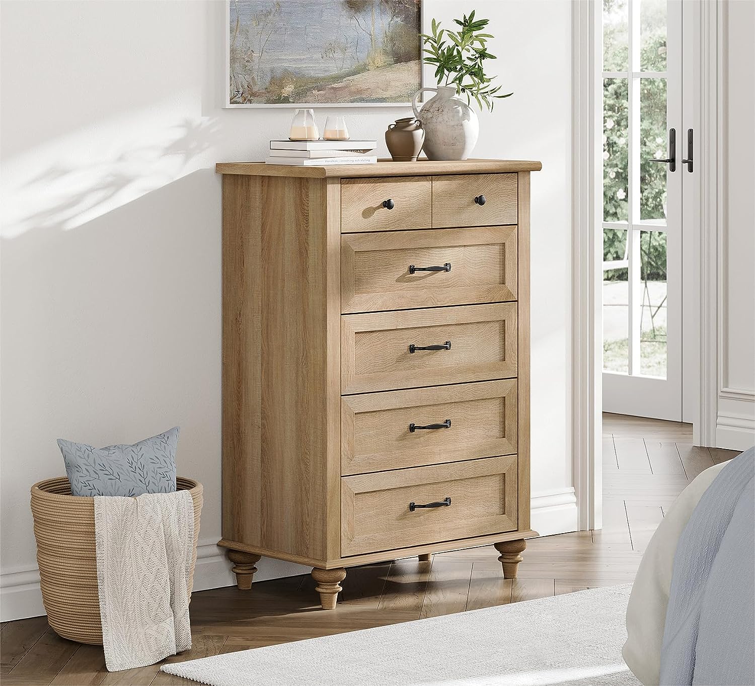 WAMPAT 27" Small Dresser for Bedroom with 5 Drawers, Tall Kids Dressers for Small Space, White